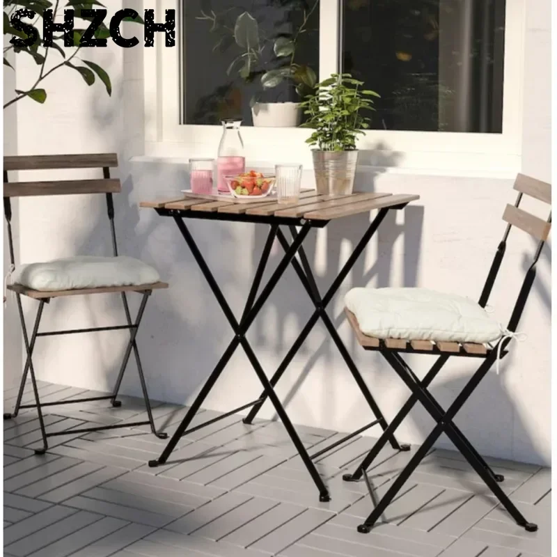 Garden Balcony Outdoor Table Iron Folding Dining Tables Chairs Coffee Shop Leisure Chairs Stable Load-bearing Outdoor Furniture