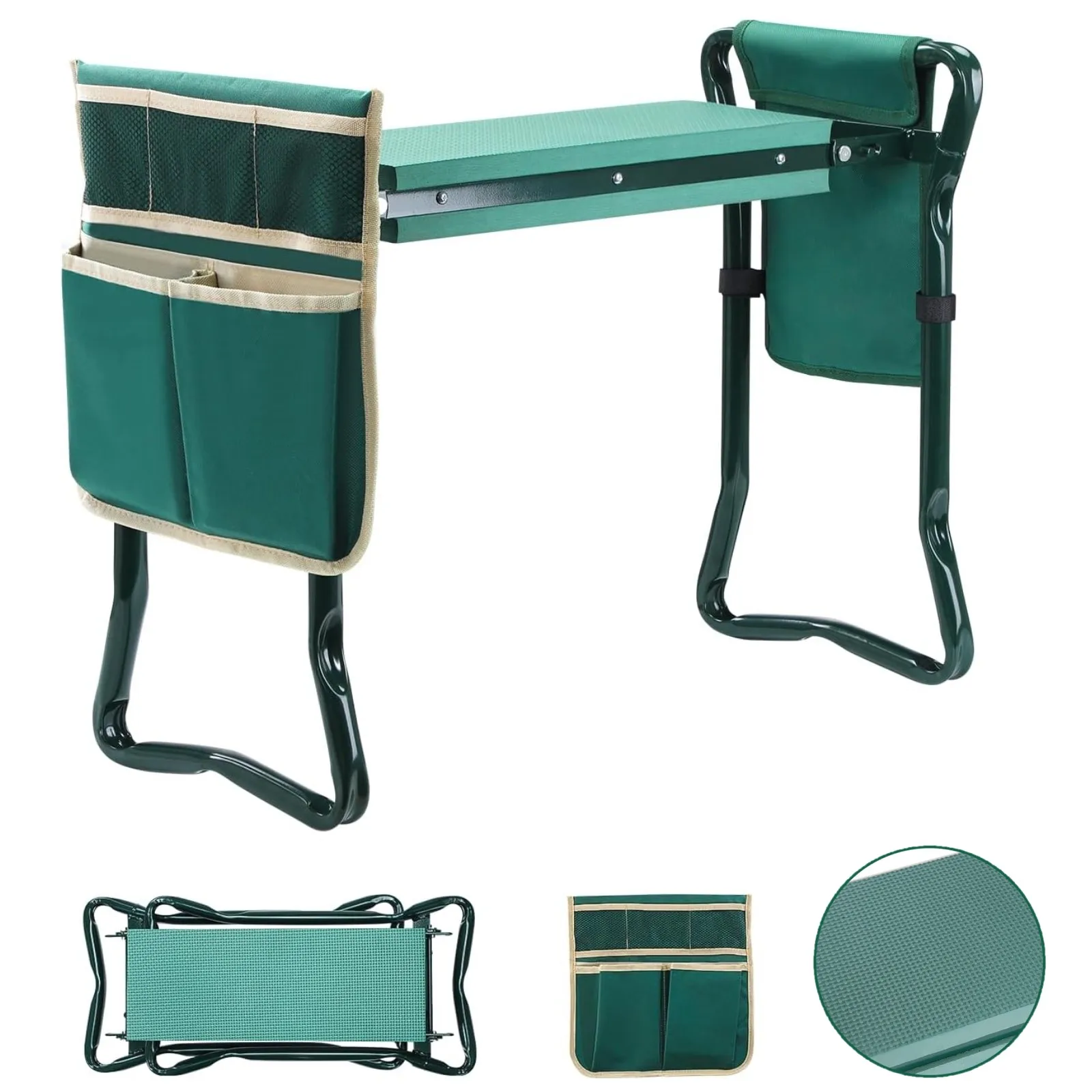 Siège de jardin pliable avec coussin pour les genoux, tabouret de jardin, banc de jardin, coussin en mousse EVA, siège de jardinage pour le désherbage, la plantation et la taille.