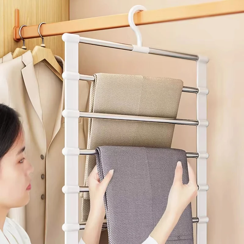 7-lagiger Hosenbügel aus Edelstahl, platzsparender Kleiderständer, rutschfester Kleiderbügel für die Garderobe.