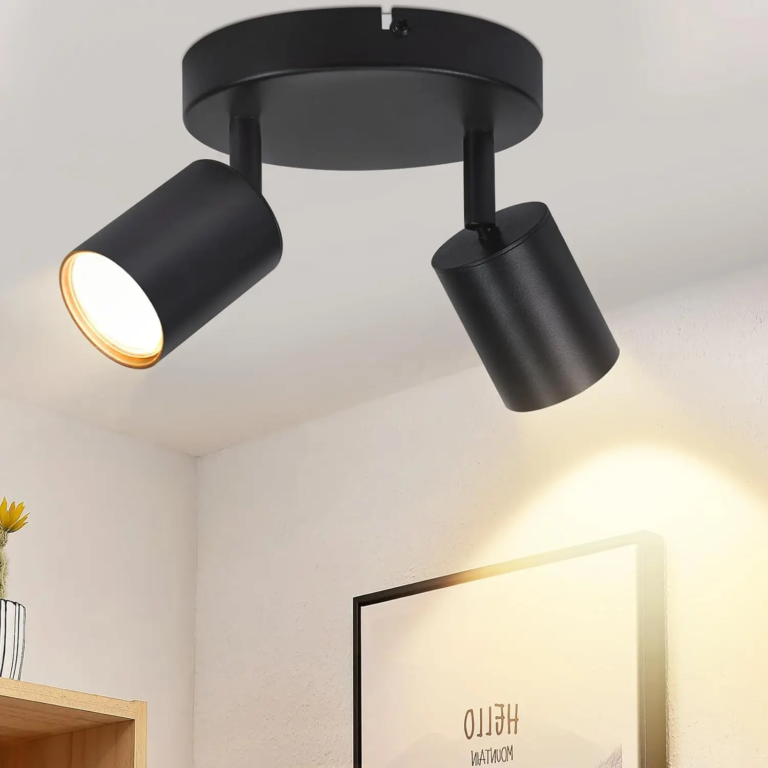 LED Deckenstrahler 2 Flammig Deckelampe Deckeleuchte Schwarz | GU10 Deckenspots Schwenkbar 350° Spotlight Modern Spots für Flur Wohnzimmer Schlafzimmer, Ohne Leuchtmittel