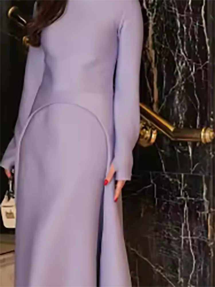 Women Fashion Splicing Hight Waist Evening Dress Casual Draped Solid Long Dresses Ladies Elegant O-neck Long Sleeve Party Dress