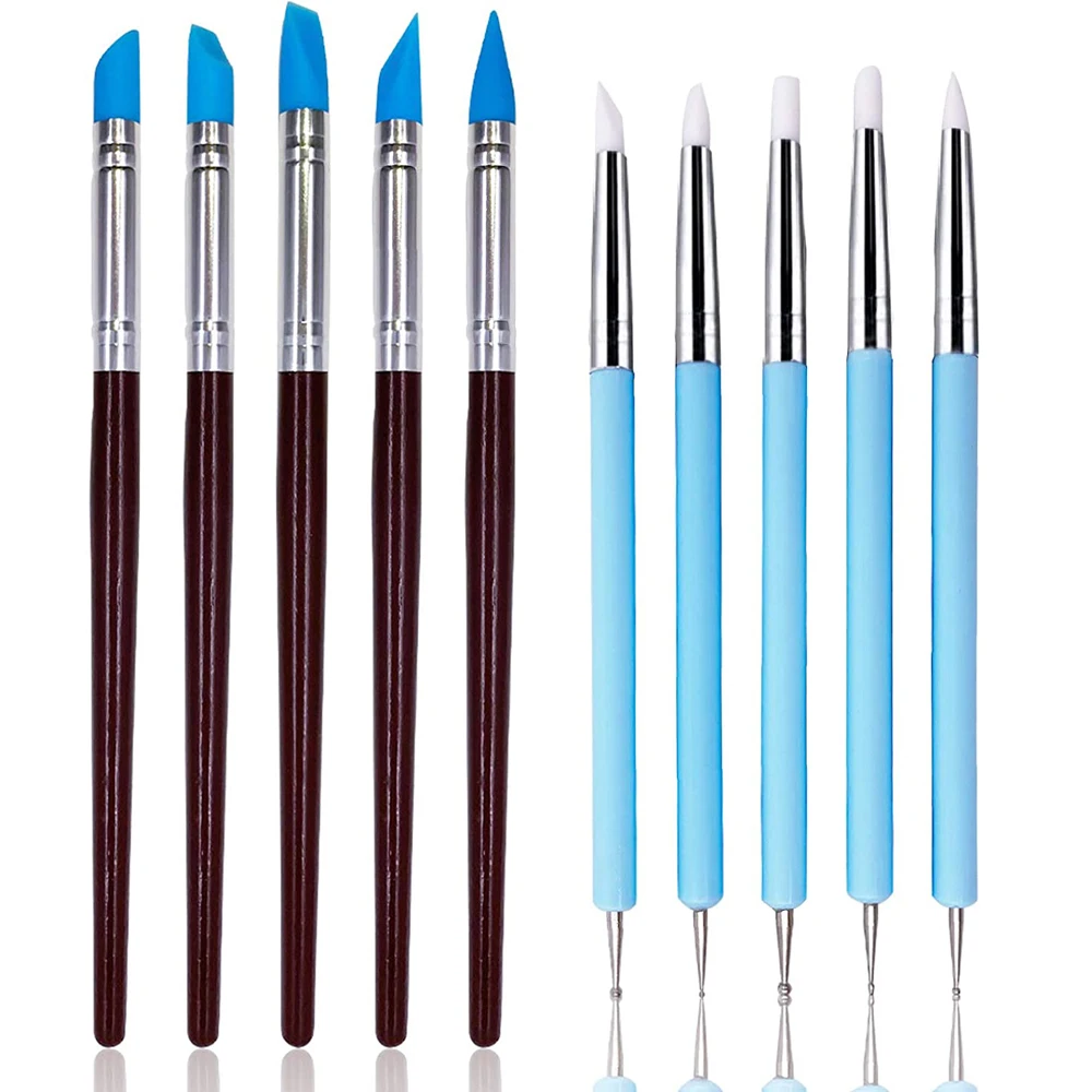 Outil de sculpture en argile de Silicone, pour la modélisation des pinceaux, pointage, Nail Art, poterie, outils en argile, bricolage, outils de sculpture, 5/10 pièces