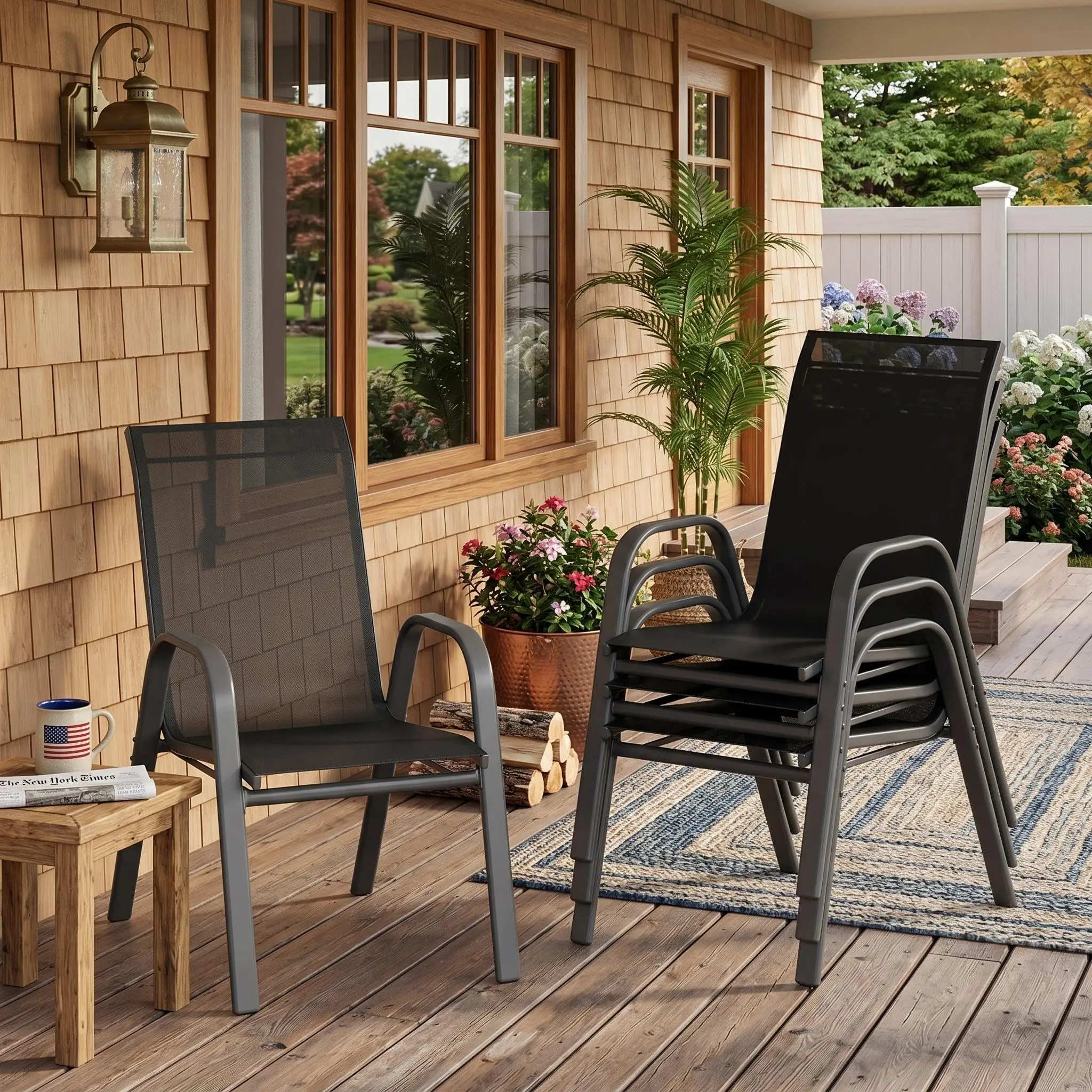 Chaises de jardin, ensemble de 4 pièces en métal, chaises de jardin empilables en Textilène, résistantes aux intempéries et antirouille, ensemble de chaises d'extérieur pour balcon, terrasse et jardin, thermolaquées