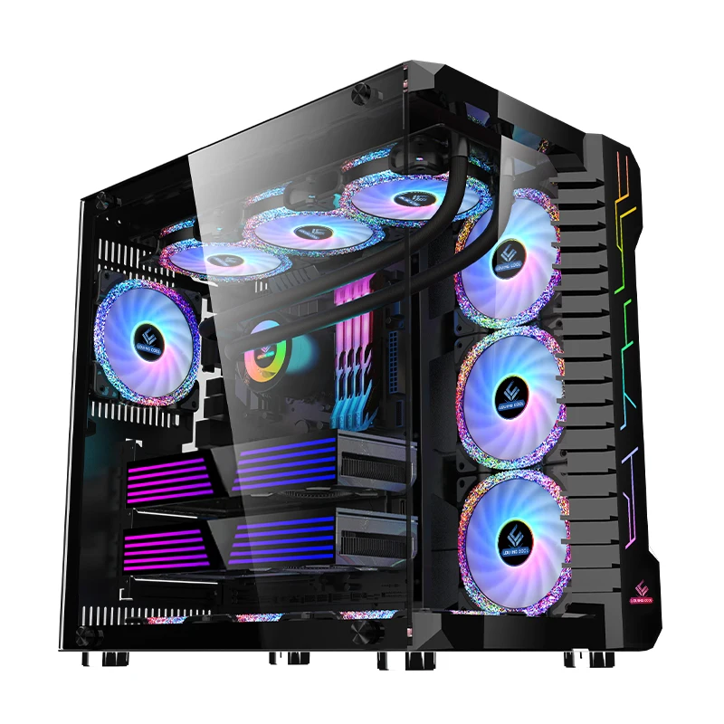 Boîtier PC Gaming ATX de Haute Qualité en Verre Trempé Noir pour Ordinateur de Bureau, Boîtier Tour Complète pour CPU