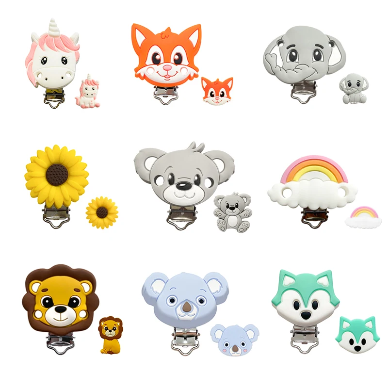 2 stücke Silikon Cartoon Tier Zahnen Spielzeug Fuchs Panda Elefant Lebensmittel-Grade Silikon Nippel Halskette Clip Baby Spielzeug Geschenk