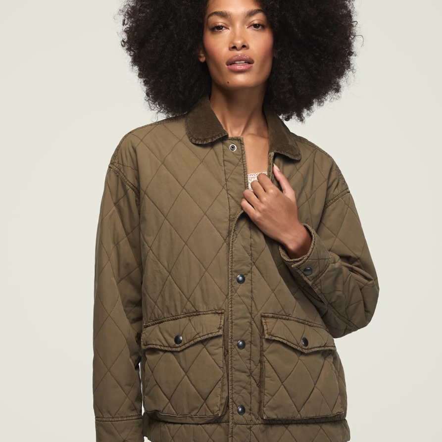 Lucky Brand Quilted Jacket - Women's Clothing Outerwear Jackets Coats in Burnt Olive, Size 2XL