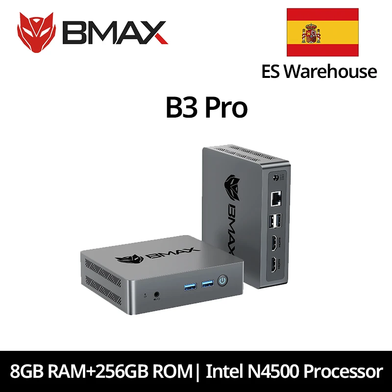 Mini PC BMAX Windows 11, Intel N4500, 8 Go de RAM, SSD 256 Go, HDMI, USB, Wi-Fi, prend en charge la 4K@60Hz, carte graphique Intel UHD.