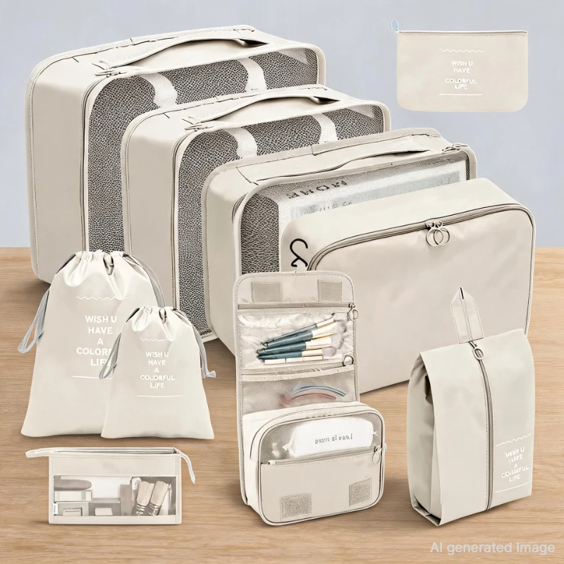 7/8/9/10-teiliges Set Reise-Organizer-Aufbewahrungstaschen Koffer-Packwürfel Tragbare Garderobe Gepäck Kleider- und Schuhtasche Faltbare Lunch-Tasche