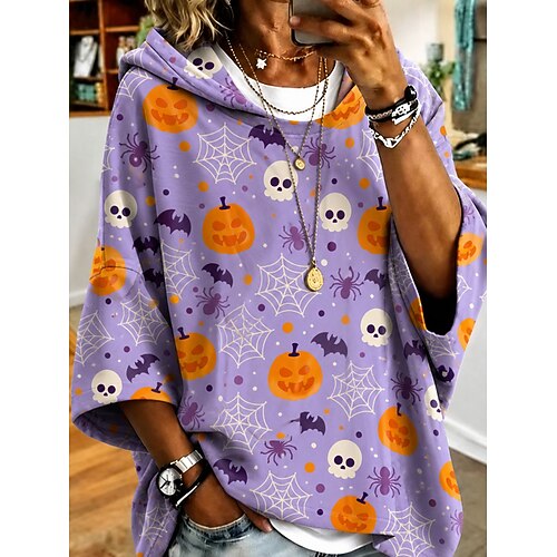 Damen Kapuzenpullover Druck Grafik Tiermotiv Lässig Dreiviertelarm Mit Kapuze Normale Oberteile Lässig Straße Alltagskleidung Gelb Purpur Orange Herbst Winter