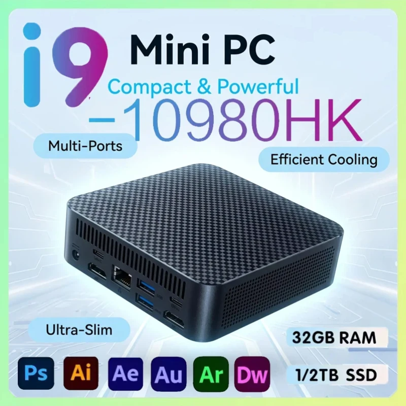 2026 Core I9 10980HK Portable PC Computer Windows Mini PC 32GB RAM 512GB/1TB/2TB SSD WiFi 6 BT 5.2 4K Gaming Pc Desktop