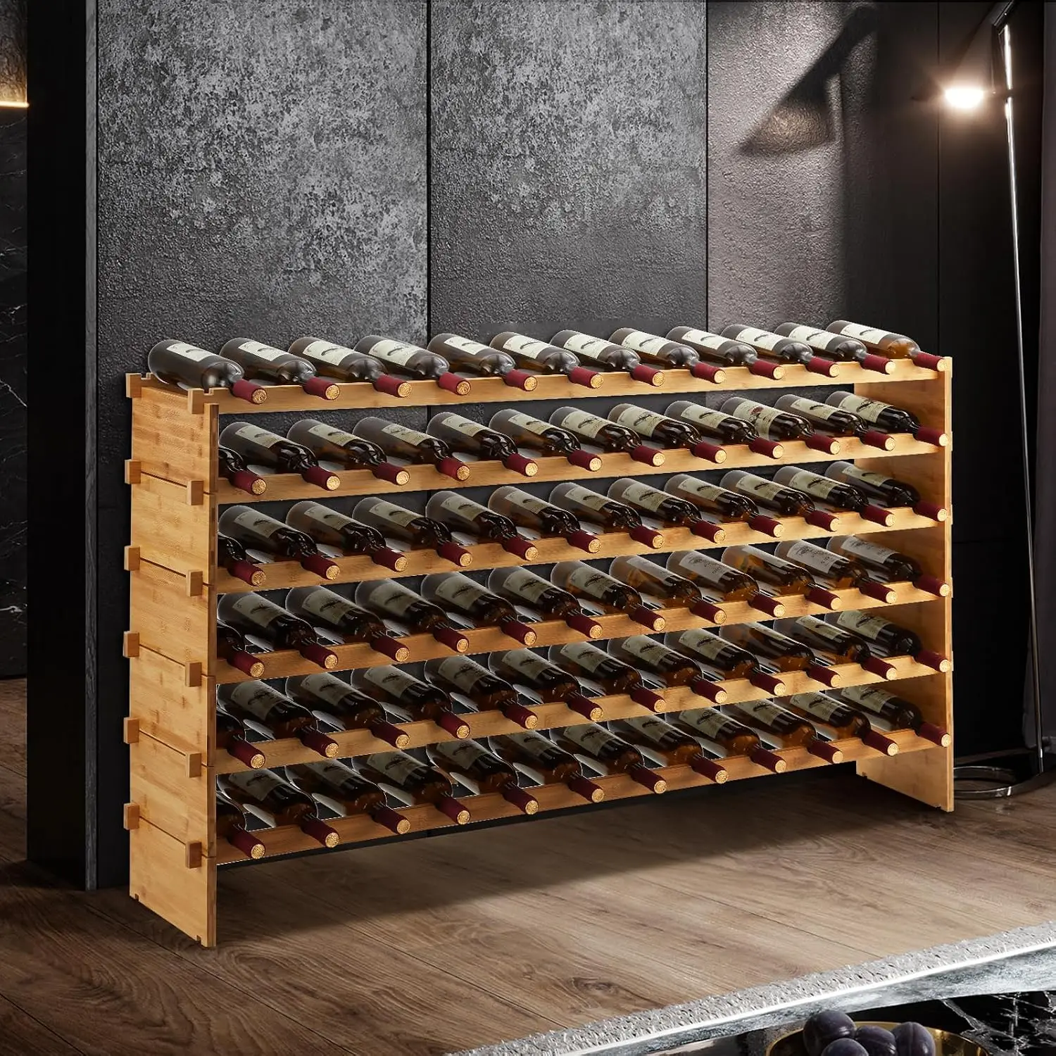 Casier à vin empilable en bambou, autonome, polyvalent, 6 niveaux pour 72 bouteilles, pour bar à domicile, cuisine, cave, salle à manger et armoire, montage facile, 114×28×74 cm