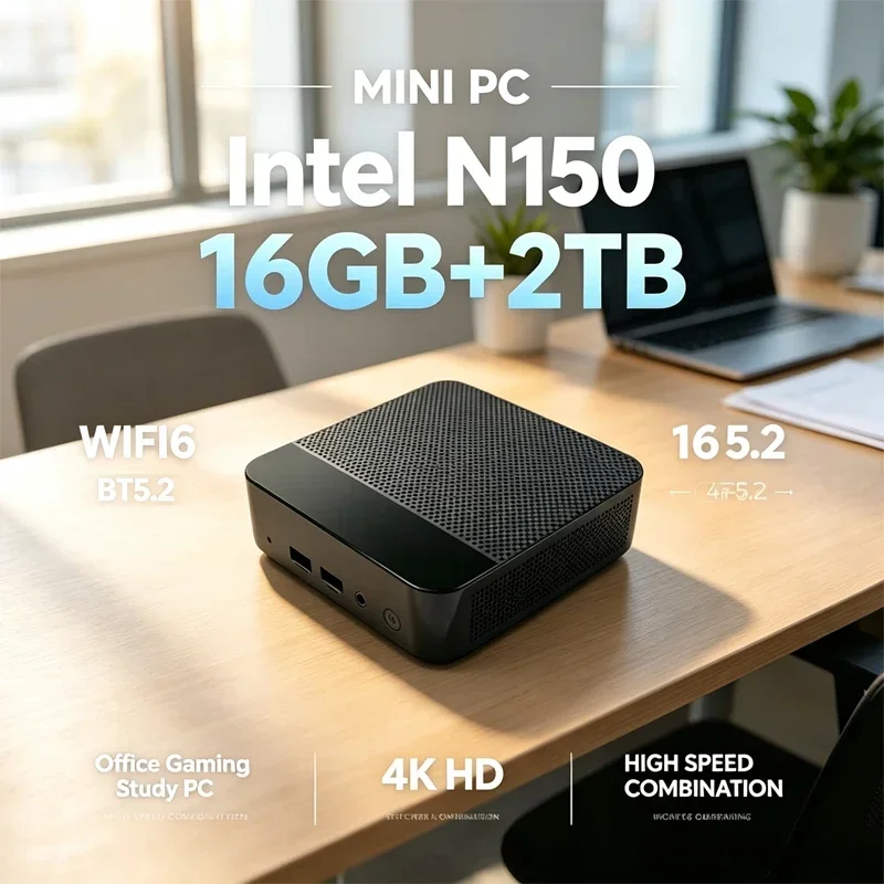2026 Intel N150 Mini PC 16GB+2TB SSD WIFI6 BT5.2 4K HD Compact Mini Desktop Computer For Office Study Entertainment