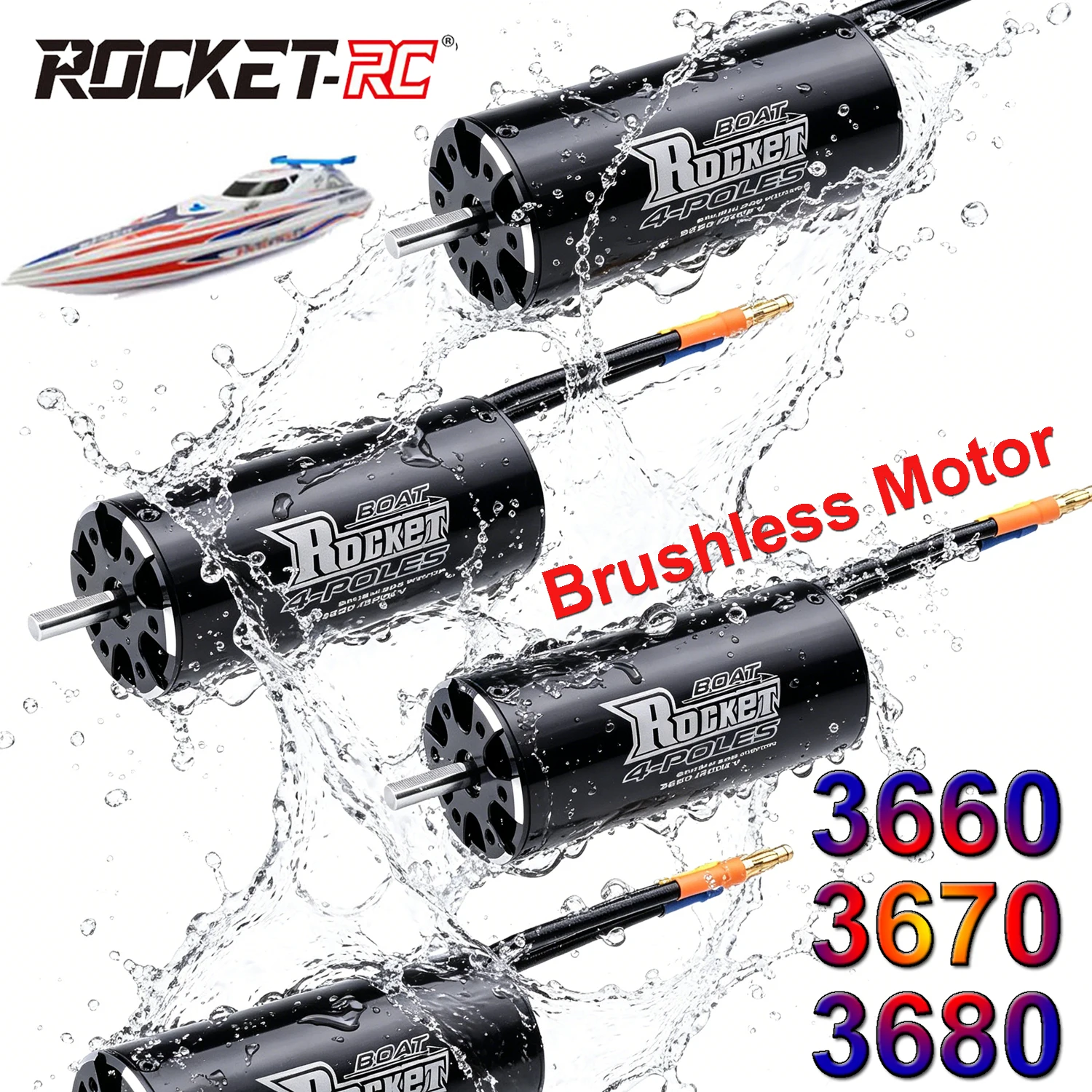 Surpass Hobby Rocket-RC Waterproof 3660 3670 3680 Brushless Motor 5.0mm Shaft for 800-1000mm RC Boat Traxxas M41 Catamaran Part