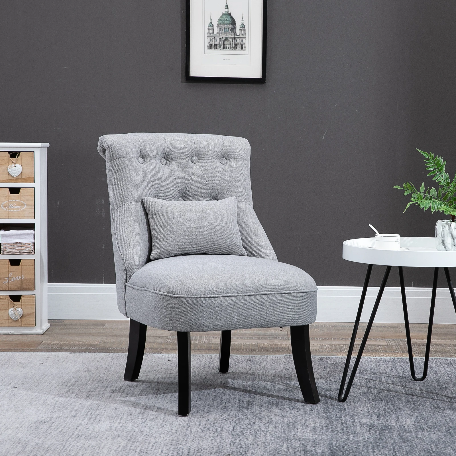 HOMCOM Sessel Wohnzimmer Relaxsessel Loungesessel Ruhesessel mit Rückenkissen, Holzbeine, Lesesessel mit Leinenoptik, Polstersessel für Schlafzimmer, Grau\Cremeweiß\Blau