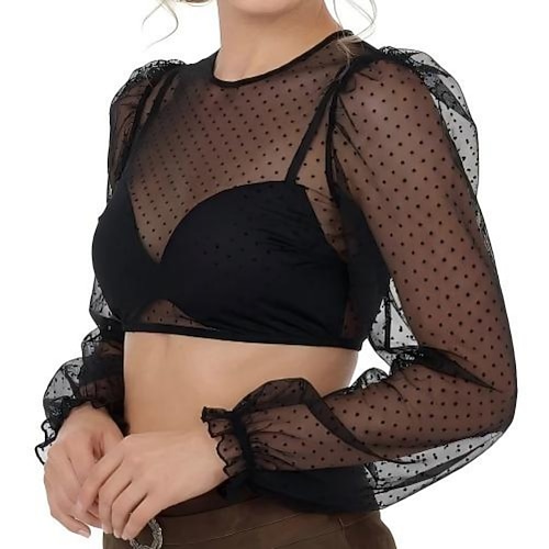 Oktoberfest Chemise Blouse Dirndl Pois Pur Tour Décolleté en cœur Gigot / Ballon Manches longues Bavarois Allemand Munich Prairies Femmes Carnaval Fête de la Bière Tissu de style traditionnel