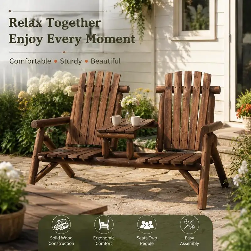 Banc de jardin avec table, mobilier de jardin, banc, 2 chaises, bois massif, marron, 157 x 88 x 103 cm, idéal pour jardin, véranda, pelouse et espaces de repos extérieurs publics