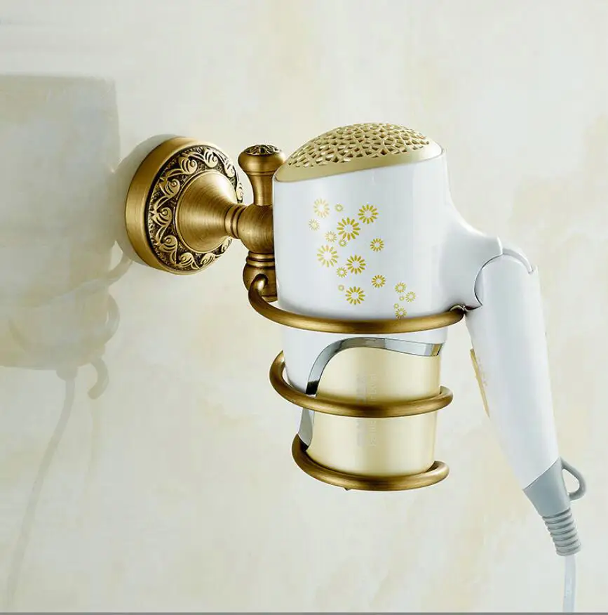 Support mural pour sèche-cheveux en bronze - Support pour sèche-cheveux de salle de bain de style antique - Quincaillerie pour accessoires muraux de salle de bain