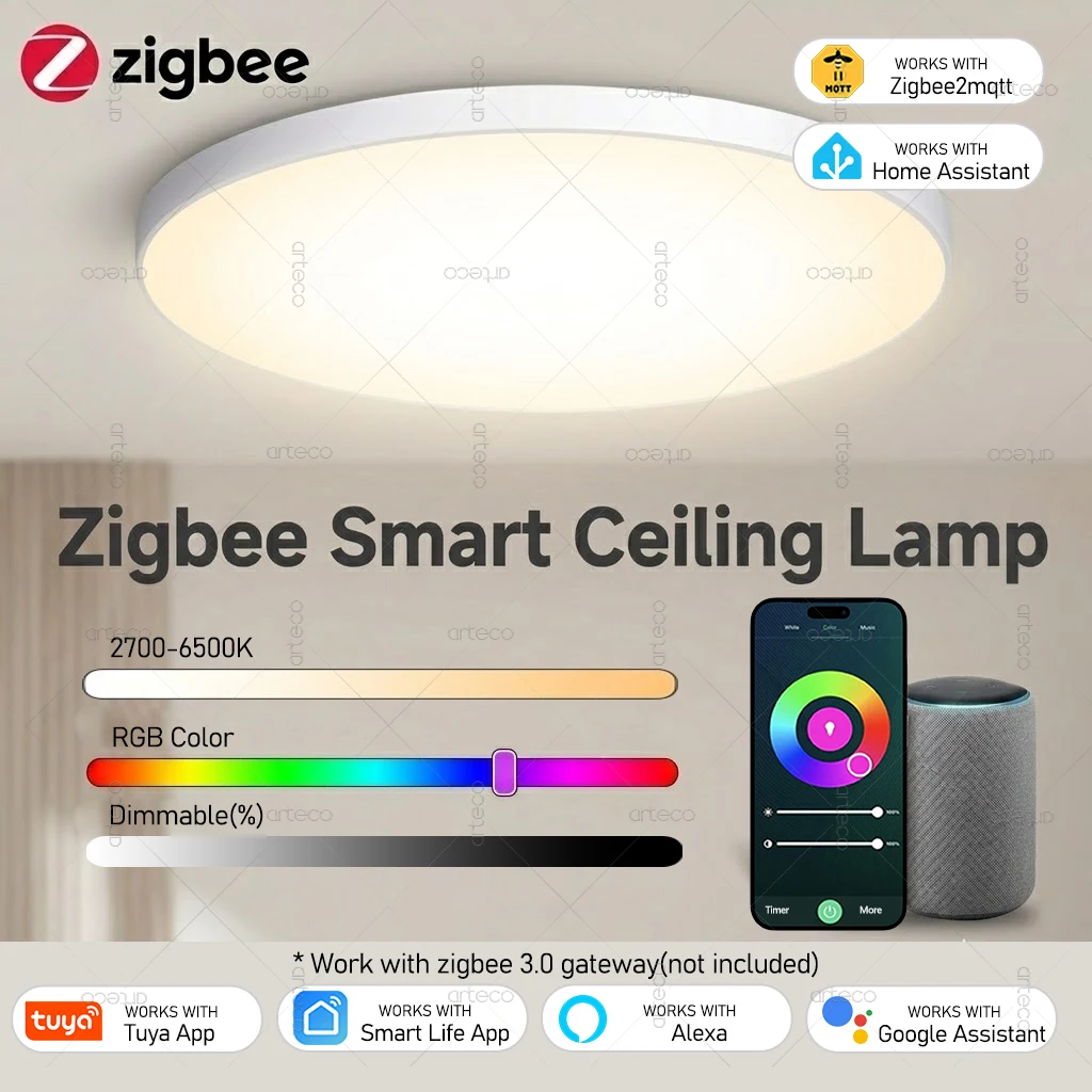 Tuya Zigbee Deckenleuchte RGBCW LED-Deckenlampe Wohnzimmer Heimdekoration Smarte Lampe für Smart Life APP Alexa Google Home Z2M