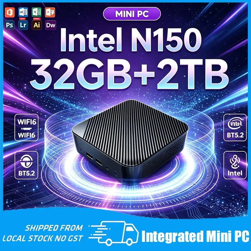 2026 Intel N150 Mini PC Portable Computer 16GB 32GB RAM 1TB 2TB SSD Gaming PC Windows 11 Pro Wifi 6 BT5.2 Office Study Gamer PC