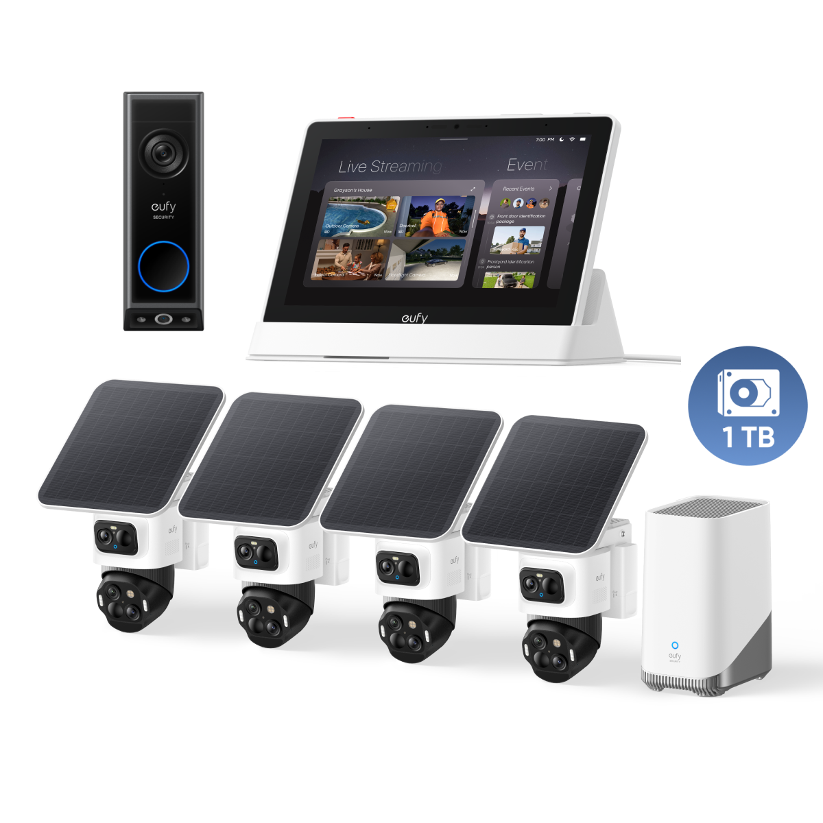 eufyCam S4 Kamera-Set und HomeBase™ 3, Türklingel E340 mit Smart Display mit 1 TB Festplatte Image