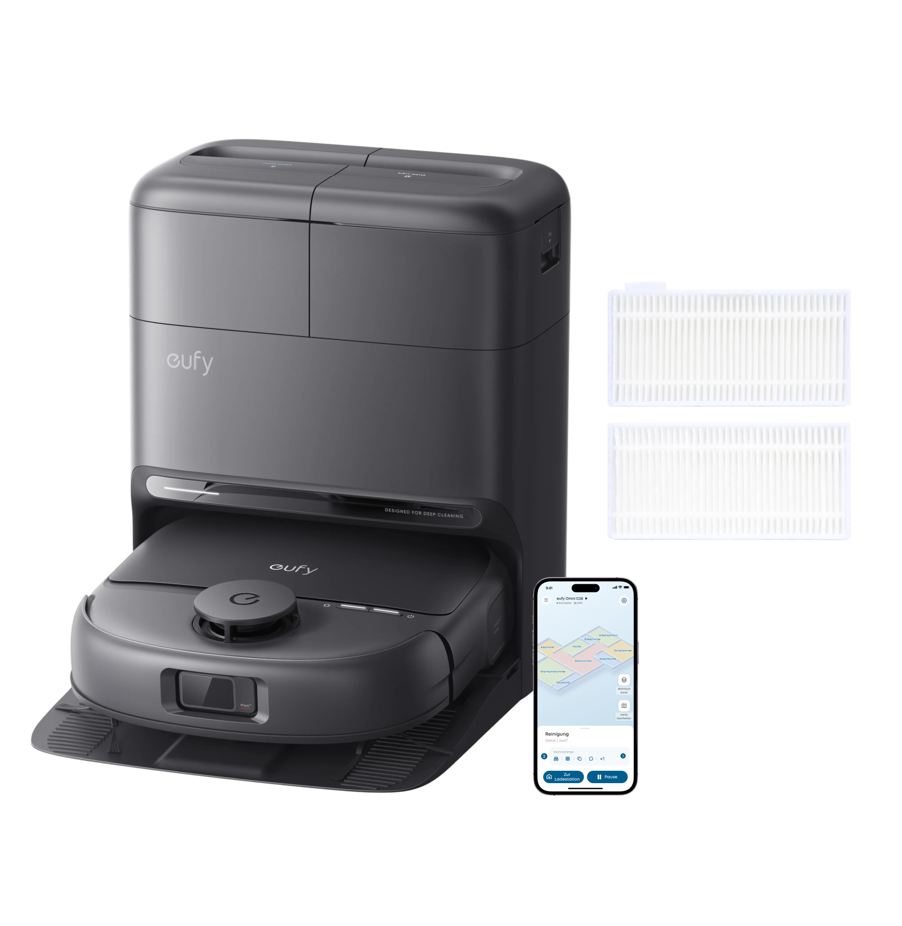 Anker eufy Saugroboter mit Wischfunktion C28 und Auffangbehälter-Filter × 2 (Stück) passend für C28
