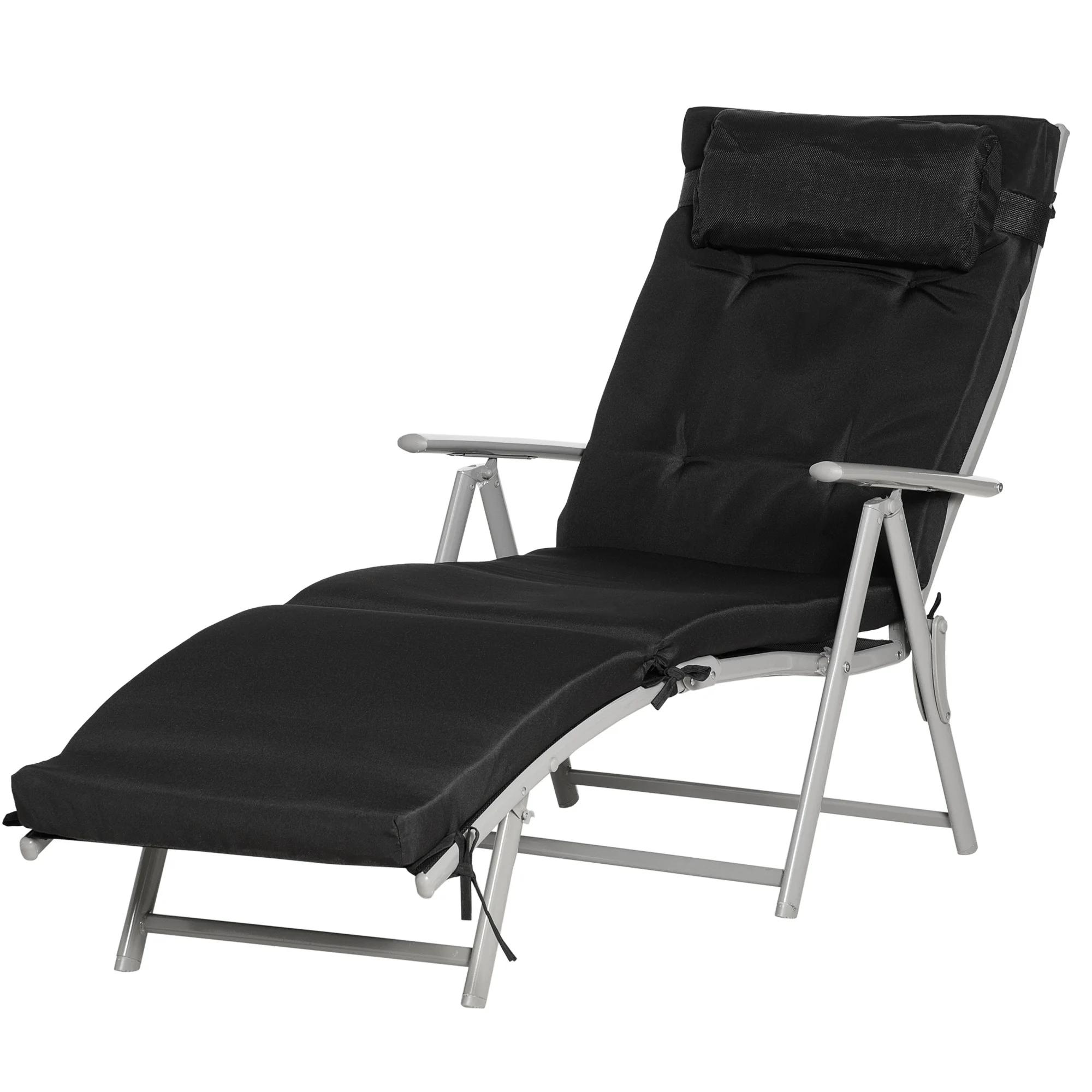 Lit de jardin pliable, chaise de plage avec oreiller et coussin d’assise, transat avec dossier à 7 positions réglables, lit de jardin, fauteuil de détente, charge jusqu’à 165 kg, pour jardin,