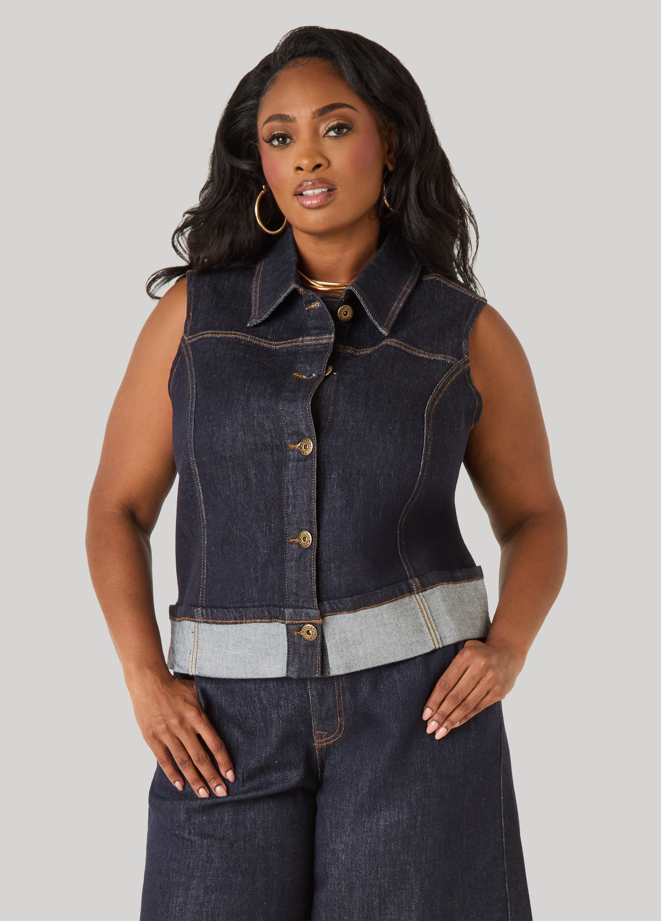Plus Size Cuffed Denim Vest