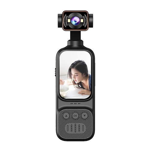 4K Pocket Action Kamera mit Anti-Schock-Stabilisierung 140-Grad-Weitwinkelobjektiv 270-Grad drehbarem Bildschirm und tragbarem Handheld-Gehäuse kompakter Videorecorder für Radfahren Reisen und