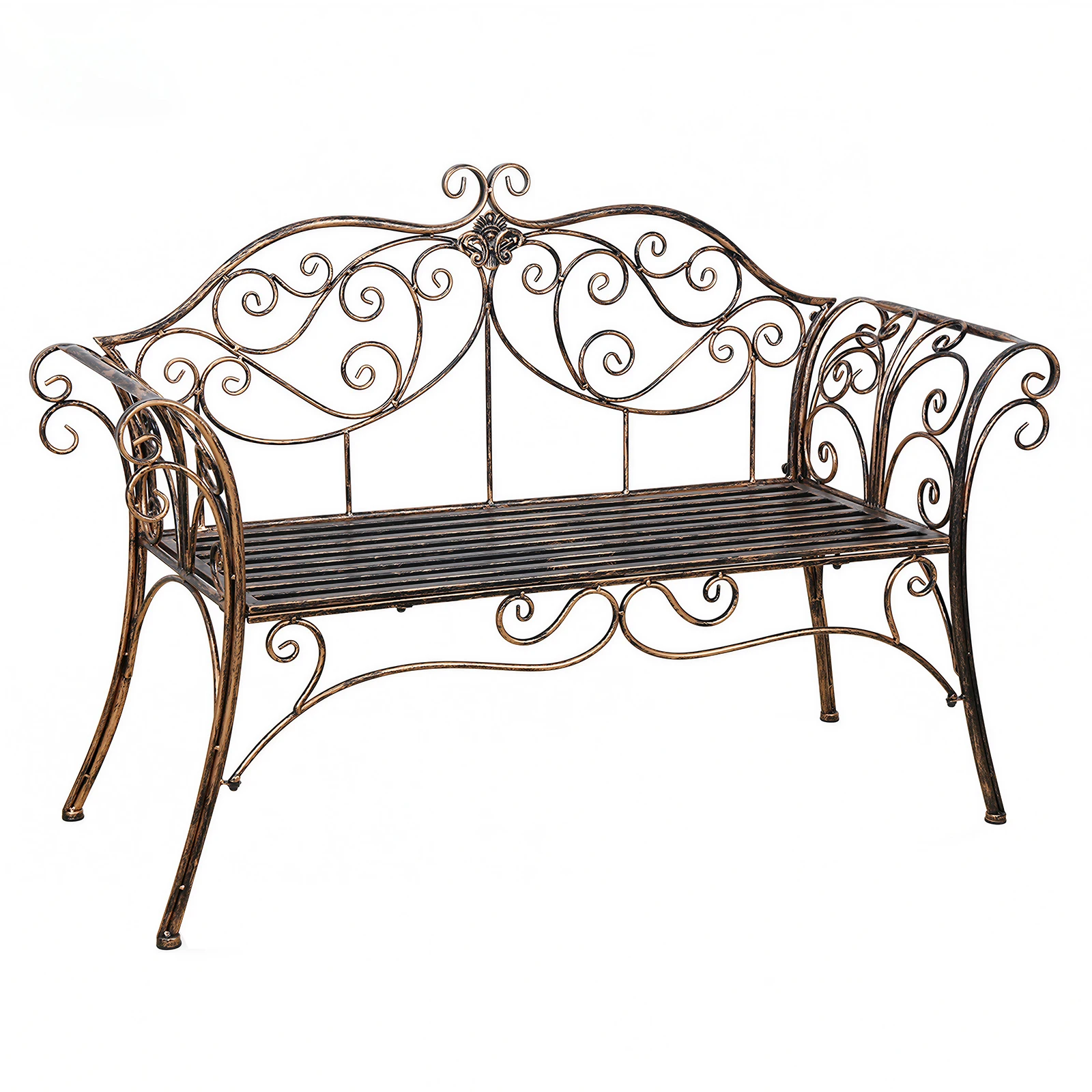 HLC Metal Antique Garden Benches Clearance Outdoor wrought iron Bench 2 Seat with Decorative Cast Iron Backrest Iron Cast Aluminium Bench for Garden,Patio, Porch and Yard Max 250kg (Brown)
