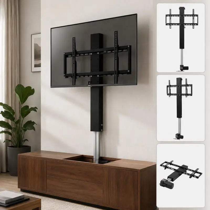 Support TV pour téléviseurs LCD, LED et plasma, support TV automatique, élévateur TV, support élévateur TV réglable en hauteur de 107,4 à 187,2 cm, réglable en hauteur et stable, max. 60 kg