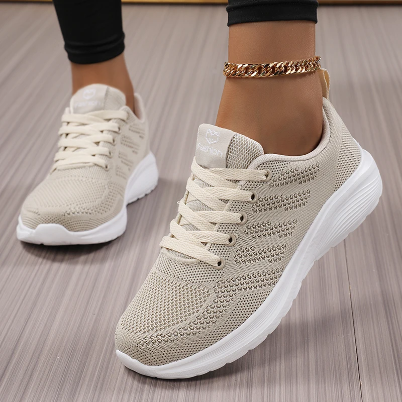 Four-Season Women's Casual Sports Shoes, Breathable Solid Color Work Shoes, Student Running Shoes, Mesh Lace-Up Travel Shoes, Flat Women's Shoes, Low-Top Women's Shoes