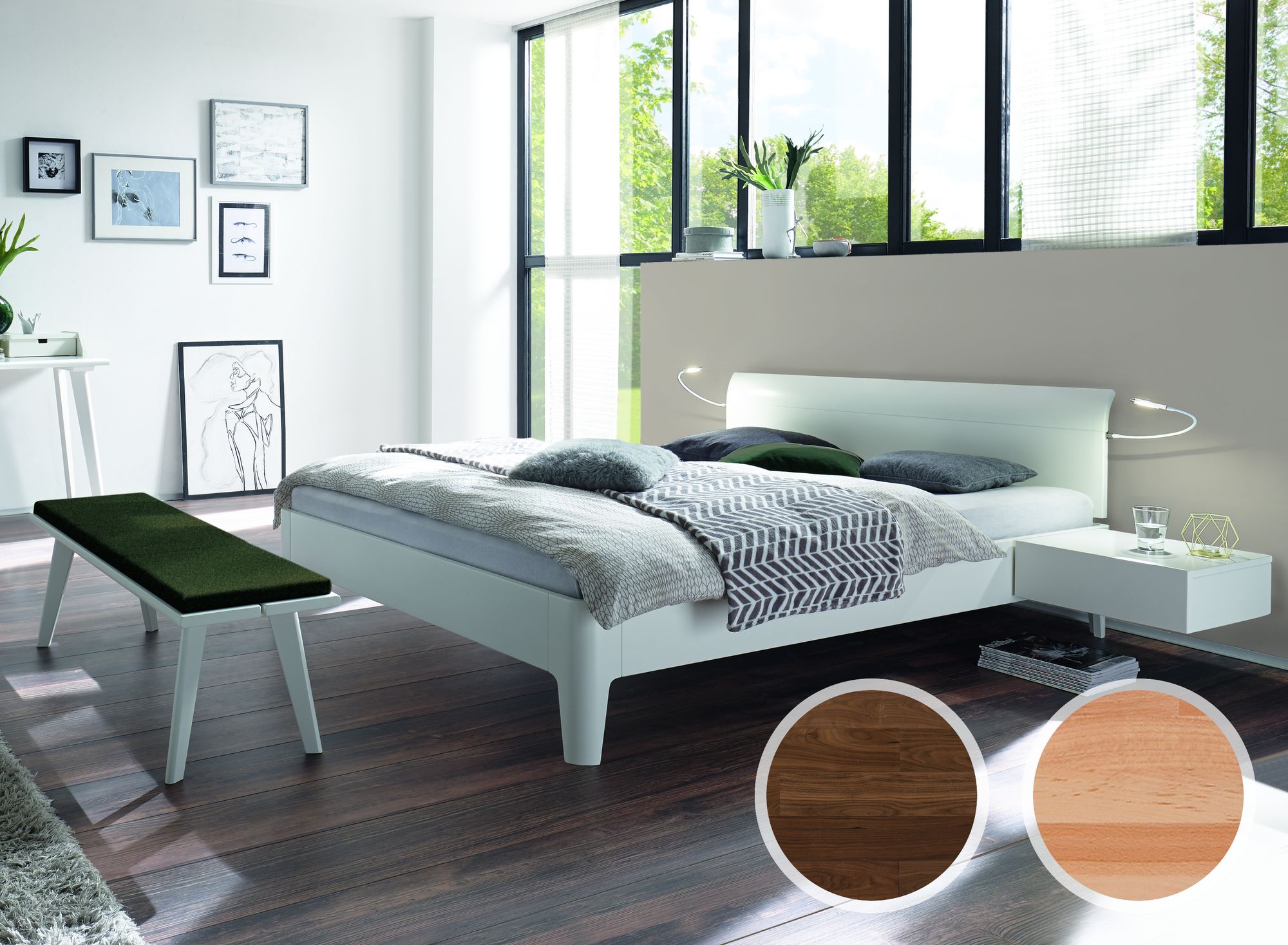 Hasena Fine-Line Designerbett Syma 18 Xylo/Vola 200x200 cm / Kernbuche natur, geölt