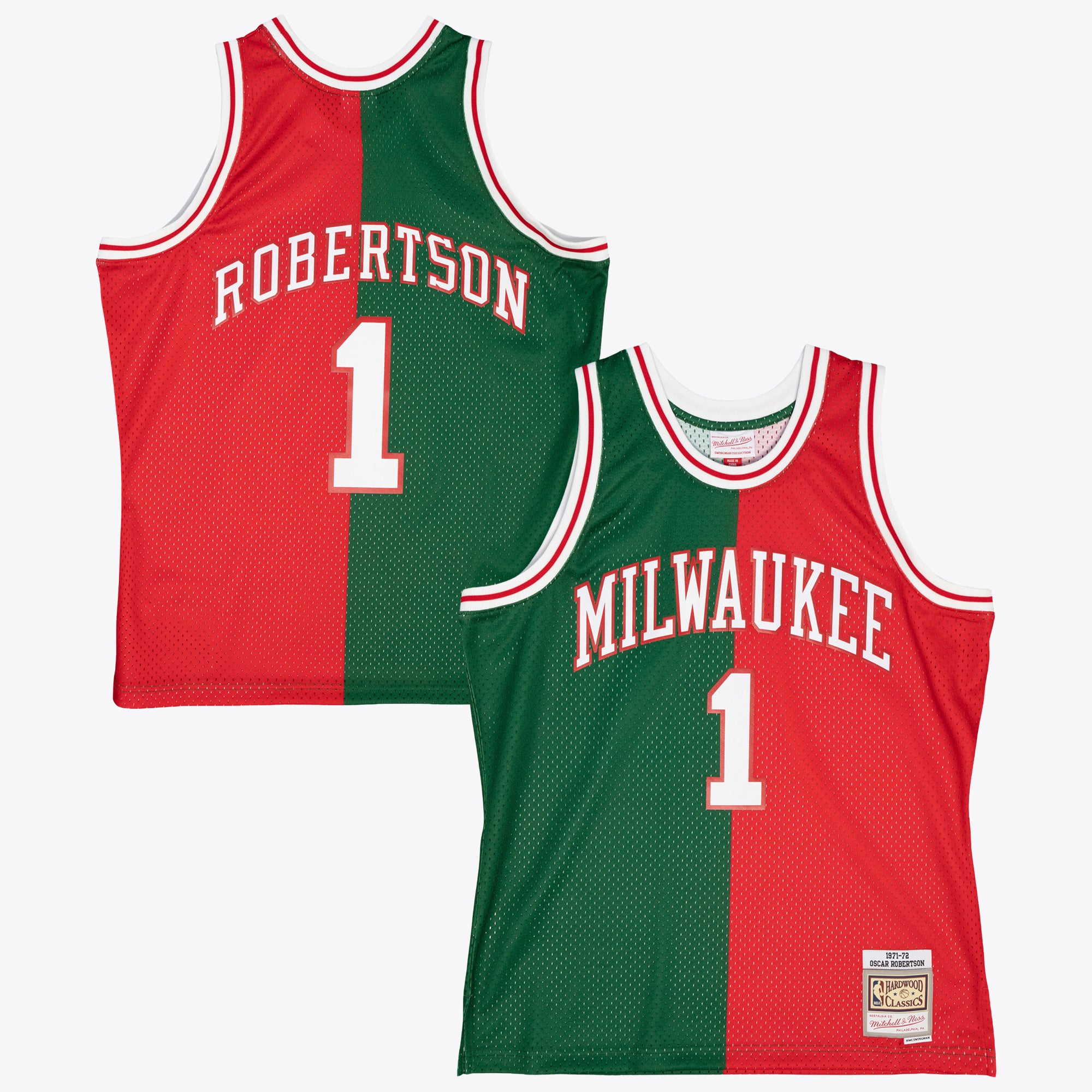 Maillot Swingman Mitchell & Ness 1971 des Milwaukee Bucks, Oscar Robertson - Vert/Rouge - Homme Taille: S
