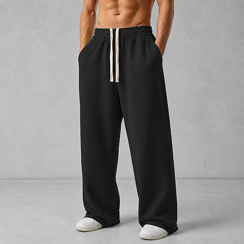 Homme Joggings Pantalons Pantalon décontracté Pantalon de survêtement droit Cordon de serrage Avec Poches Taille Élastique Uni Confort Doux Quotidien Extérieur Fête Vacances Mode Blanche Noir