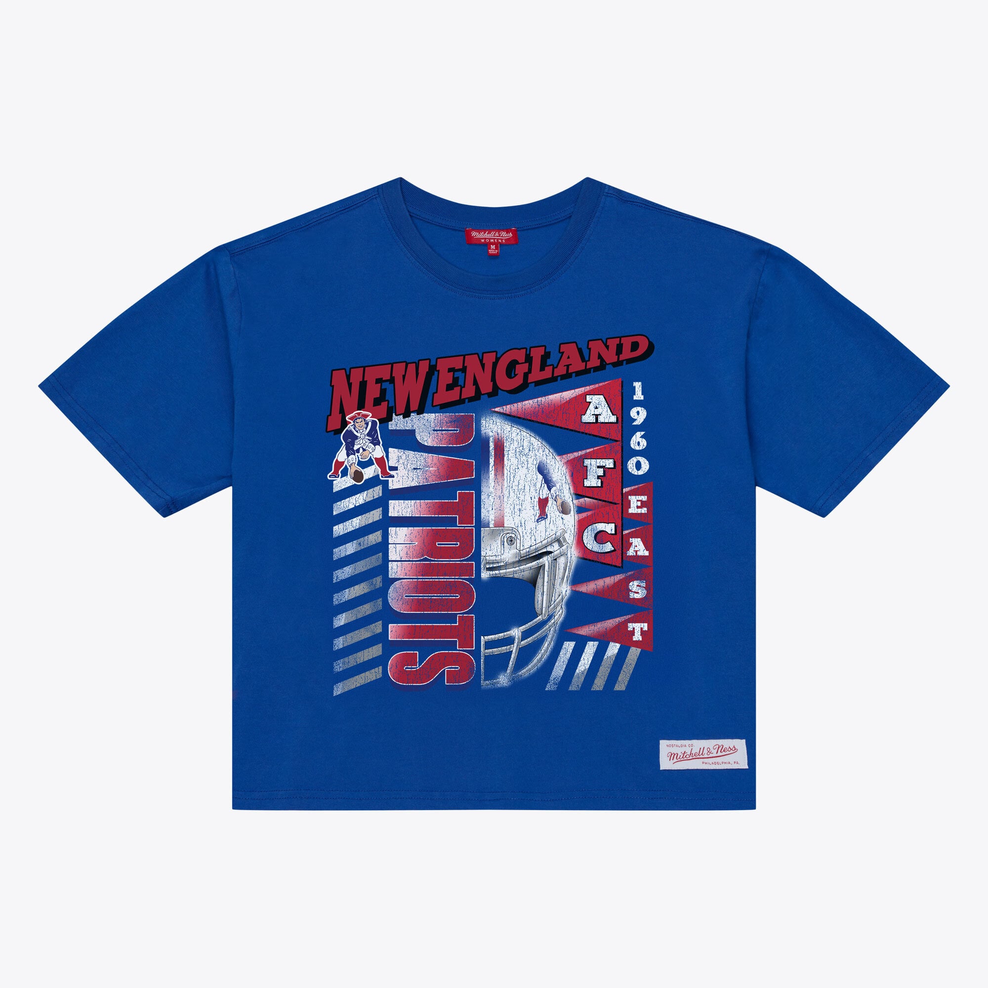 Mitchell & Ness Damen-T-Shirt „Royal New England Patriots Street Graphic Boxy Cropped“