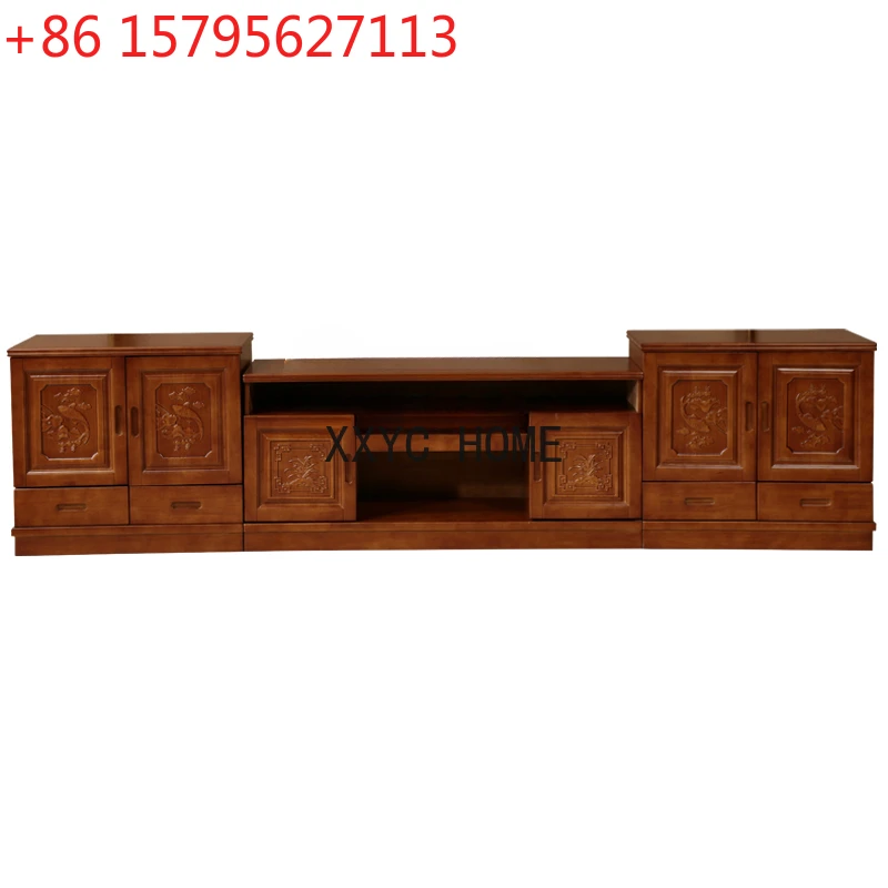 Meuble TV en bois sculpté, meuble bas de style rural, grande combinaison de meubles de salon, meuble bas de 3 mètres de haut et 70 cm de large