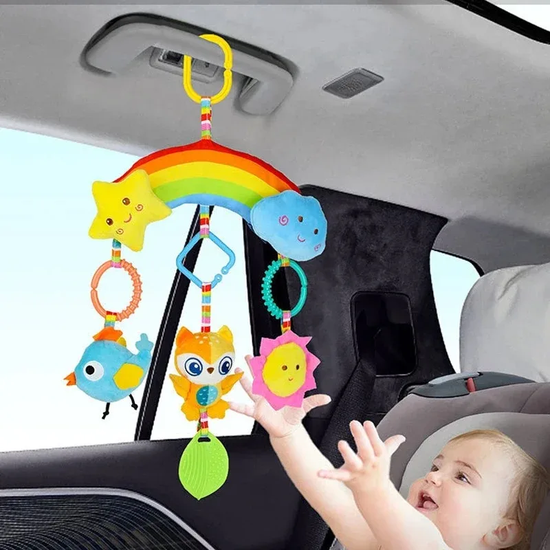 Babyspielzeug für 0 3 6 12 Monate Regenbogen-Aktivitäts-Plüschtier Kinderwagen-Hängespielzeug für Baby-Autositz Kinderbett Reise-Sensorik-Babyspielzeug