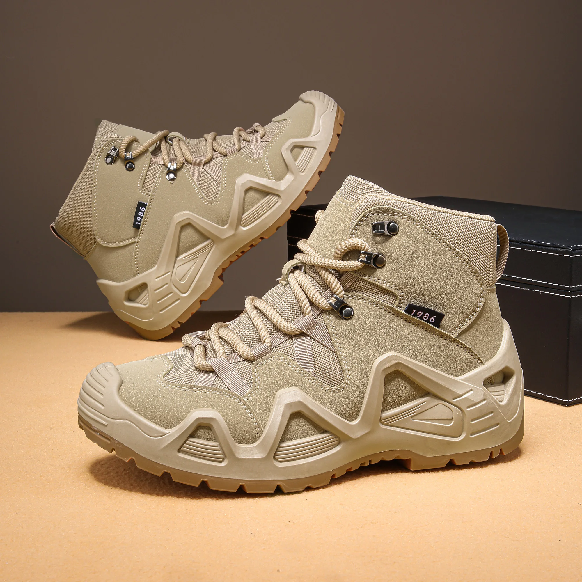 Men's mid top boots, outdoor sports shoes, hiking shoes, anti slip trendy workwear shoes, training shoes, sports shoes