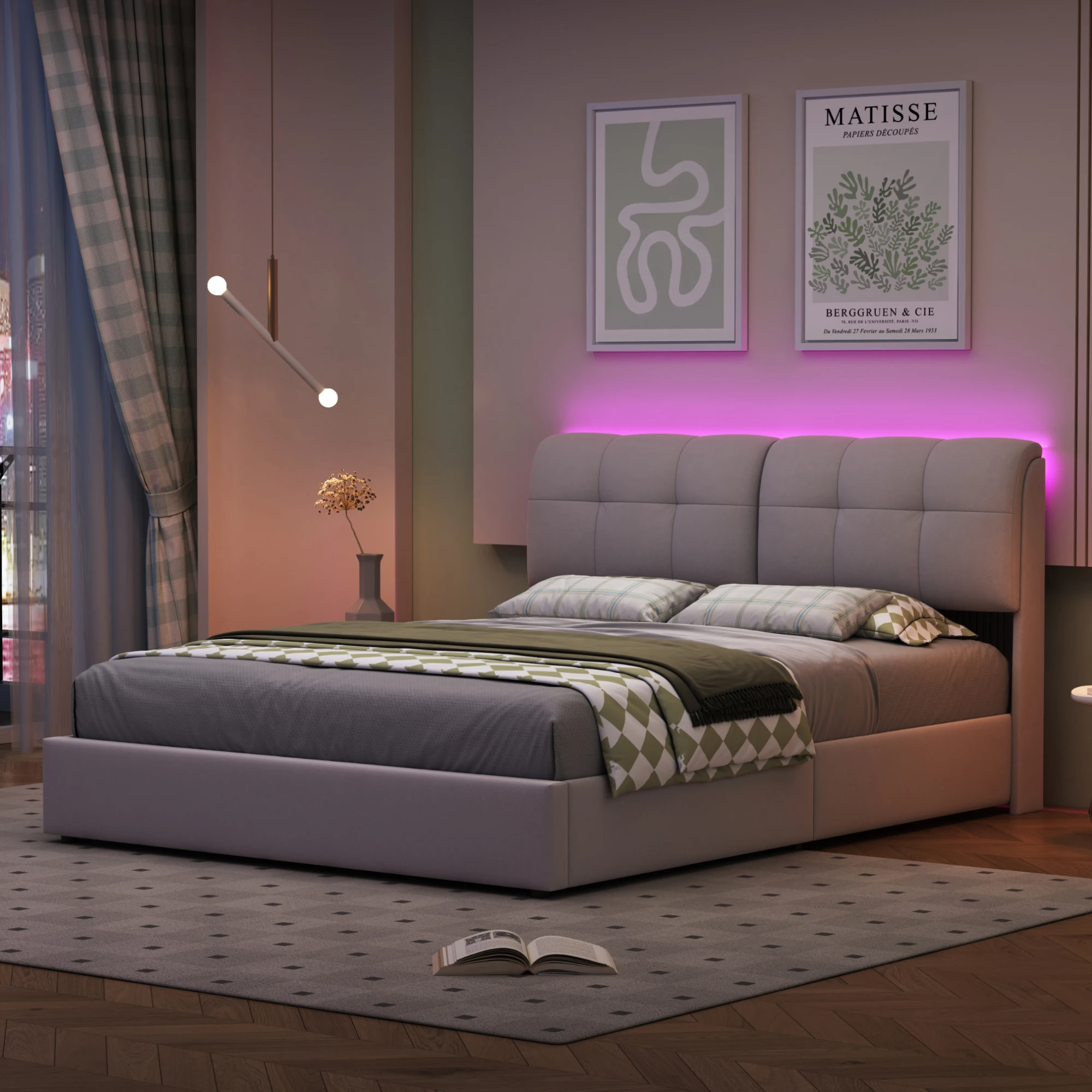 Polsterbett 140x200 cm, Stauraumbett Beige aus Leinen, hydraulisches Funktionsbett mit Bettkasten und Lattenrost, Jugendbett Doppelbett Bettgestell für Schlafzimmer, Gästezimmer, Apartment, modernes