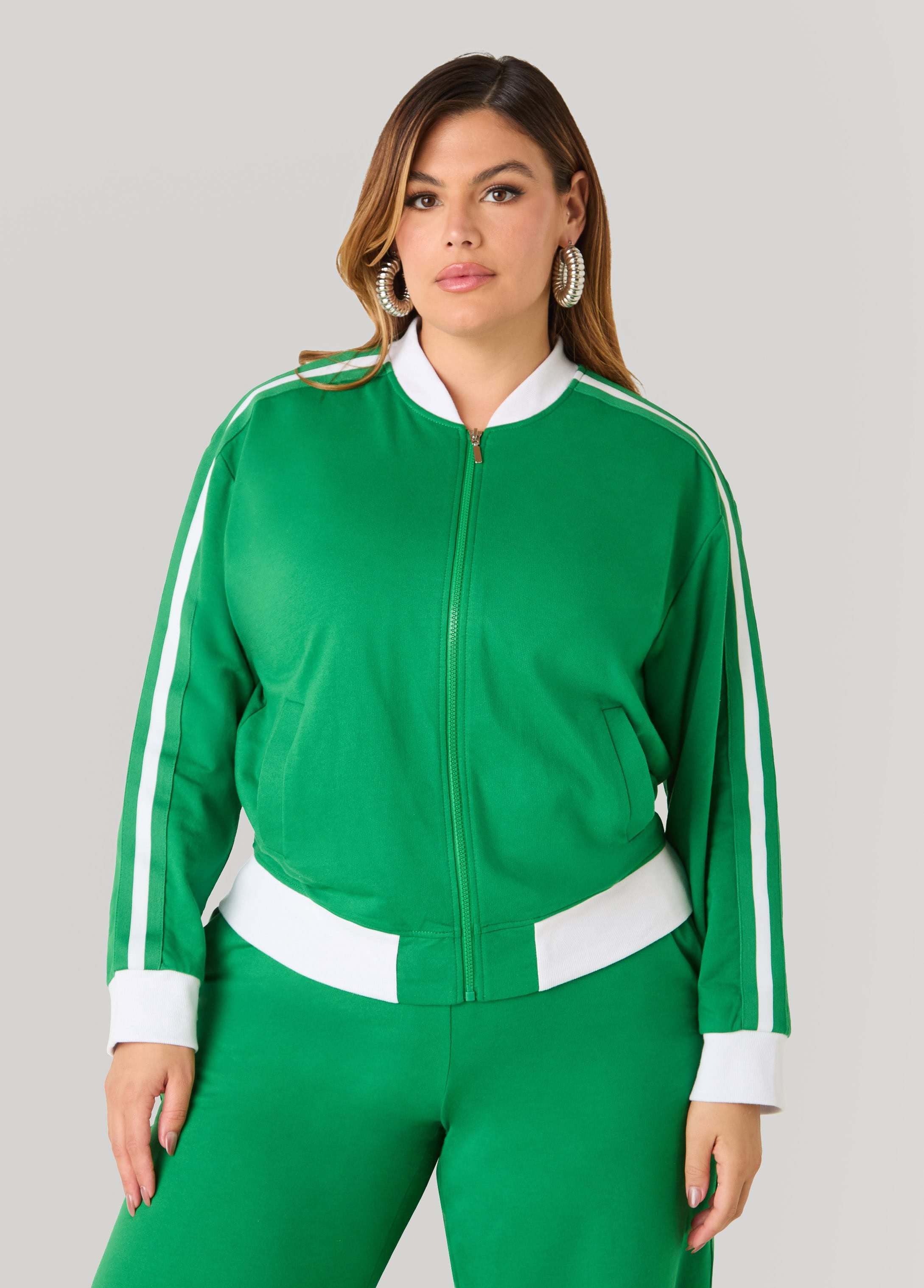 Plus Size Stripe French Terry Track Jacket