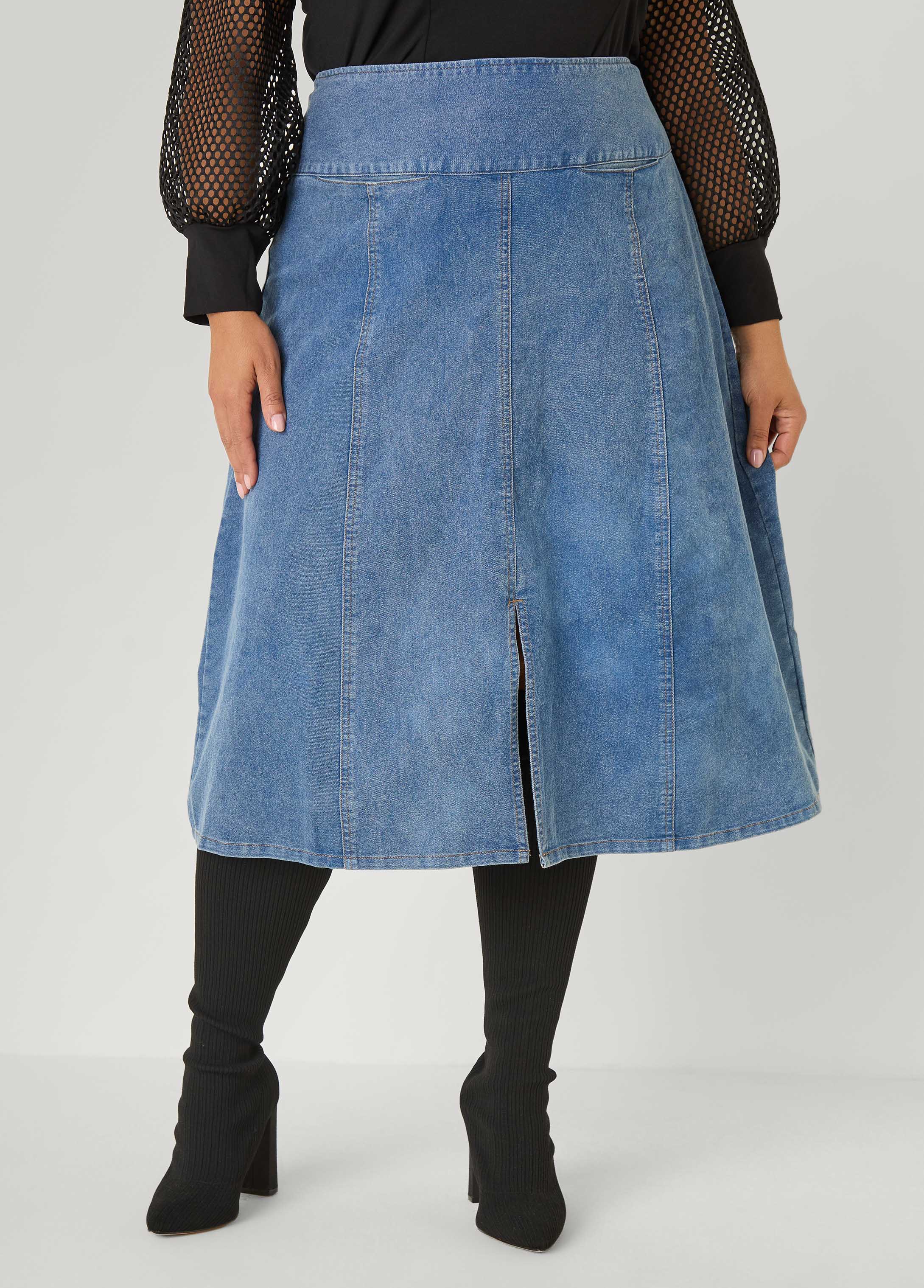 Plus Size Split Front A Line Midi Skirt