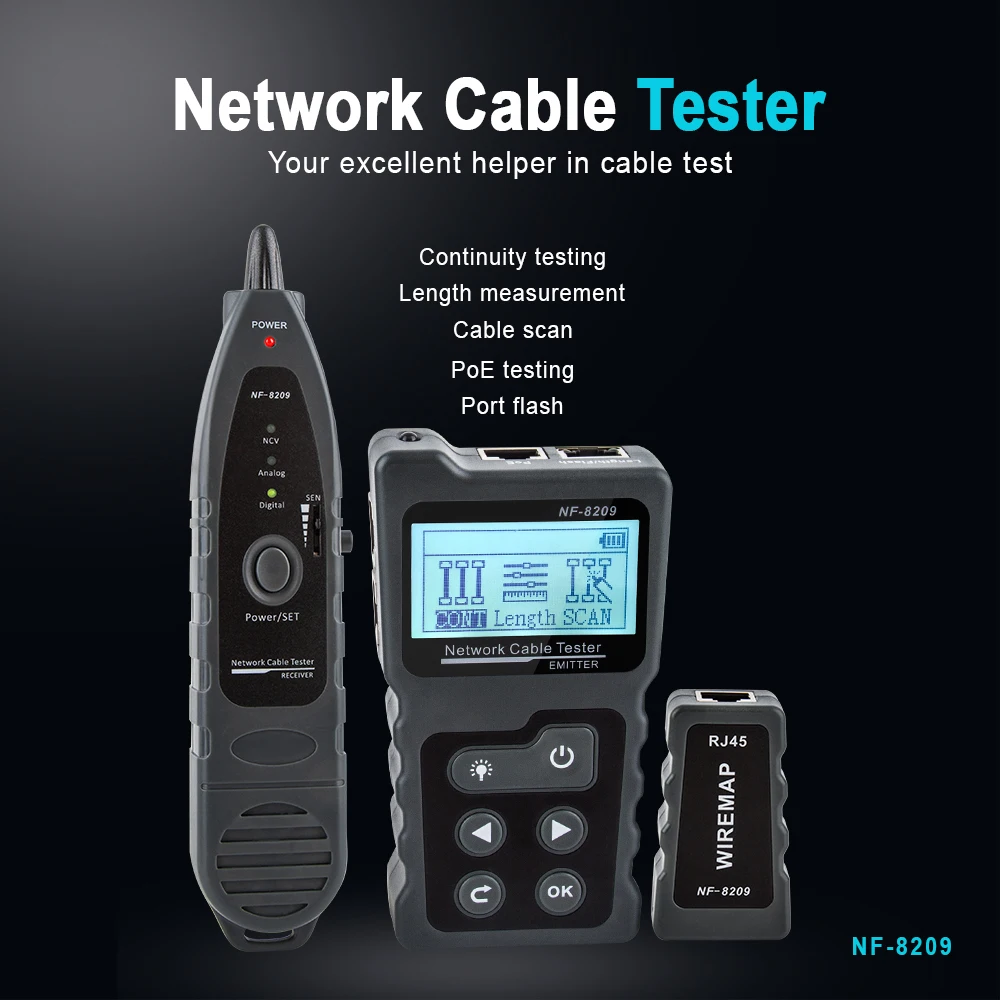 NOYAFA NF-8209 Kabel-Tracker, LAN-Display, Messgerät, Netzwerk-Tools, LCD-Display, Messung der Länge, Wiremap-Tester