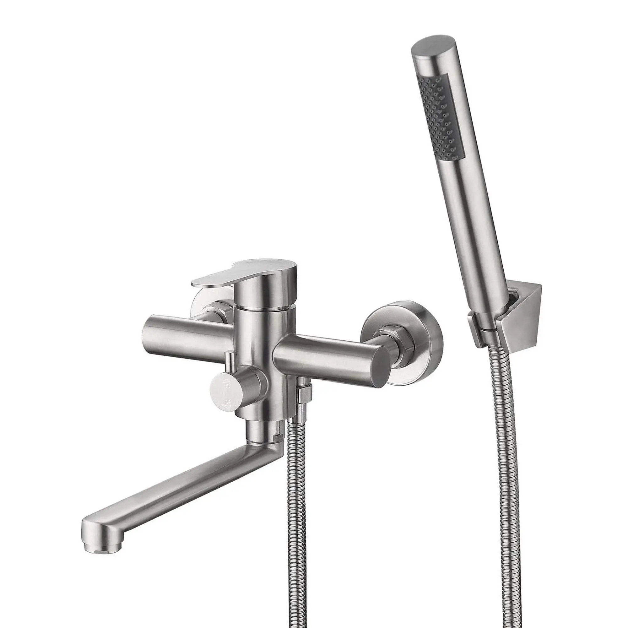 Robinet de bain avec douchette, mitigeur de bain à levier unique avec raccord de douche, avec tuyau de douche de 1,5 m, pour douche, salle de bain, lavabo, accessoires de salle de bain en acier