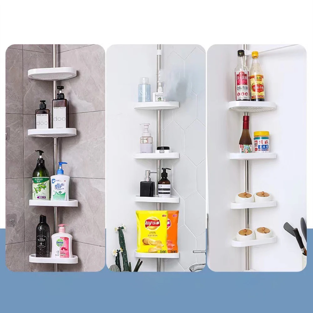 Spannungsstange für die Eckdusche im Badezimmer, rostfrei, Teleskopstange, 4-stufiges Aufbewahrungsregal, Dusch-Organizer, Dekorregal aus Edelstahl