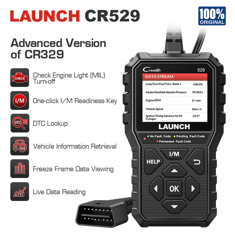 Lecteur de codes OBD2 LAUNCH CR529, scanner Creader 529, outil de diagnostic automobile, lecteur de codes OBDII, lecteur de codes de panne, outil de diagnostic OBD2