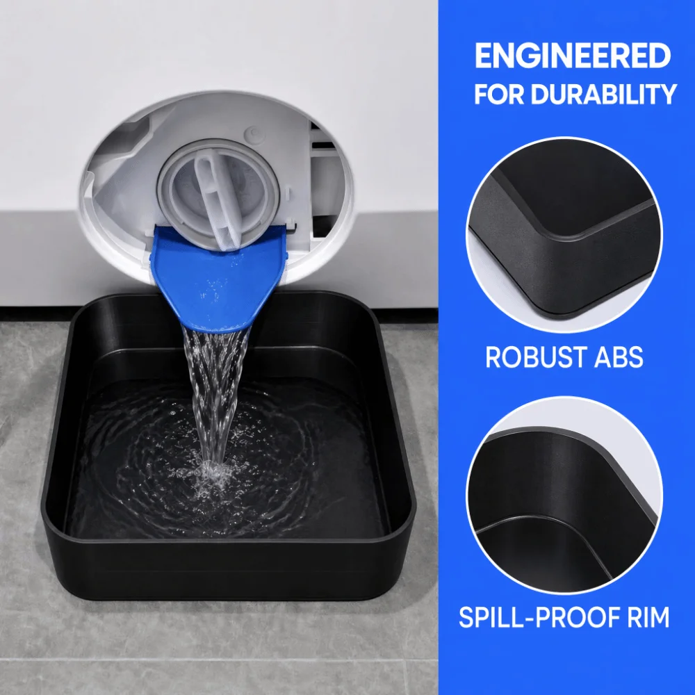 Anti-Overflow Washing Machine Drain Tray Simple Leak-Proof Washing Machine Drain Funnel Black Durable Water Collection Box