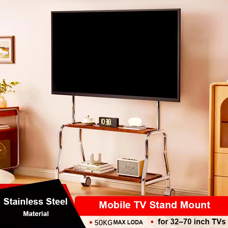 Rollbarer mobiler TV-Ständer für 32–75-Zoll-LCD-LED-Flach-/Gebogen-Panel-Bildschirmfernseher, TV-Wagen, hält bis zu 110 Pfund max. VESA 600 x 400 mm