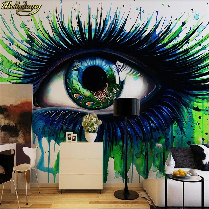 Benutzerdefinierte Foto-Tapete mit pfauenblauen Wimpern für Wände, 3D-gemalte abstrakte Öltapeten-Aufkleber, Heimdekoration, Tapete für die Küche