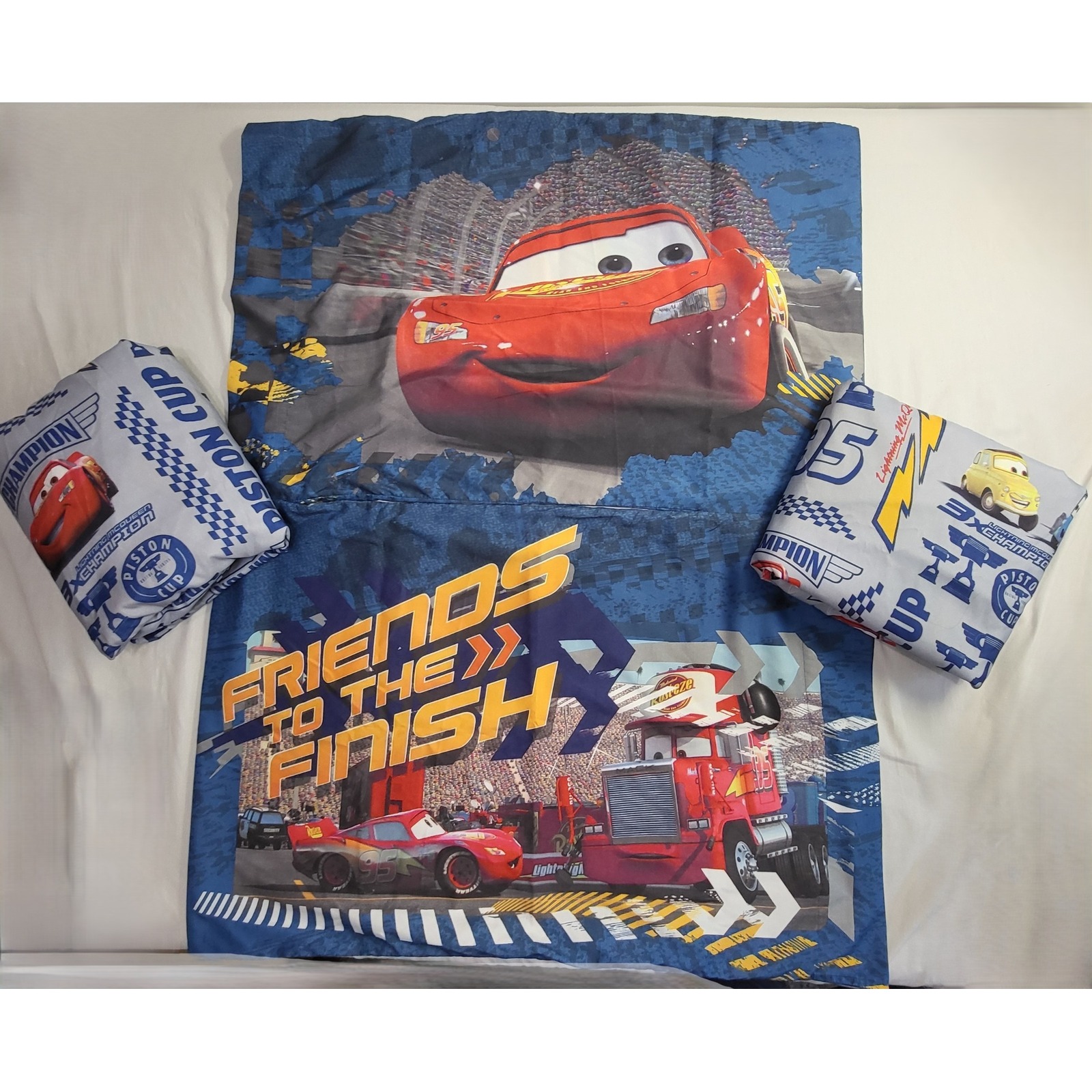 Disney Bedding | Disney Pixar Cars Bedding Set Lightning Mcqueen Piston Cup 4 Piece Full Blue | Color: Blue/Red | Size: Full