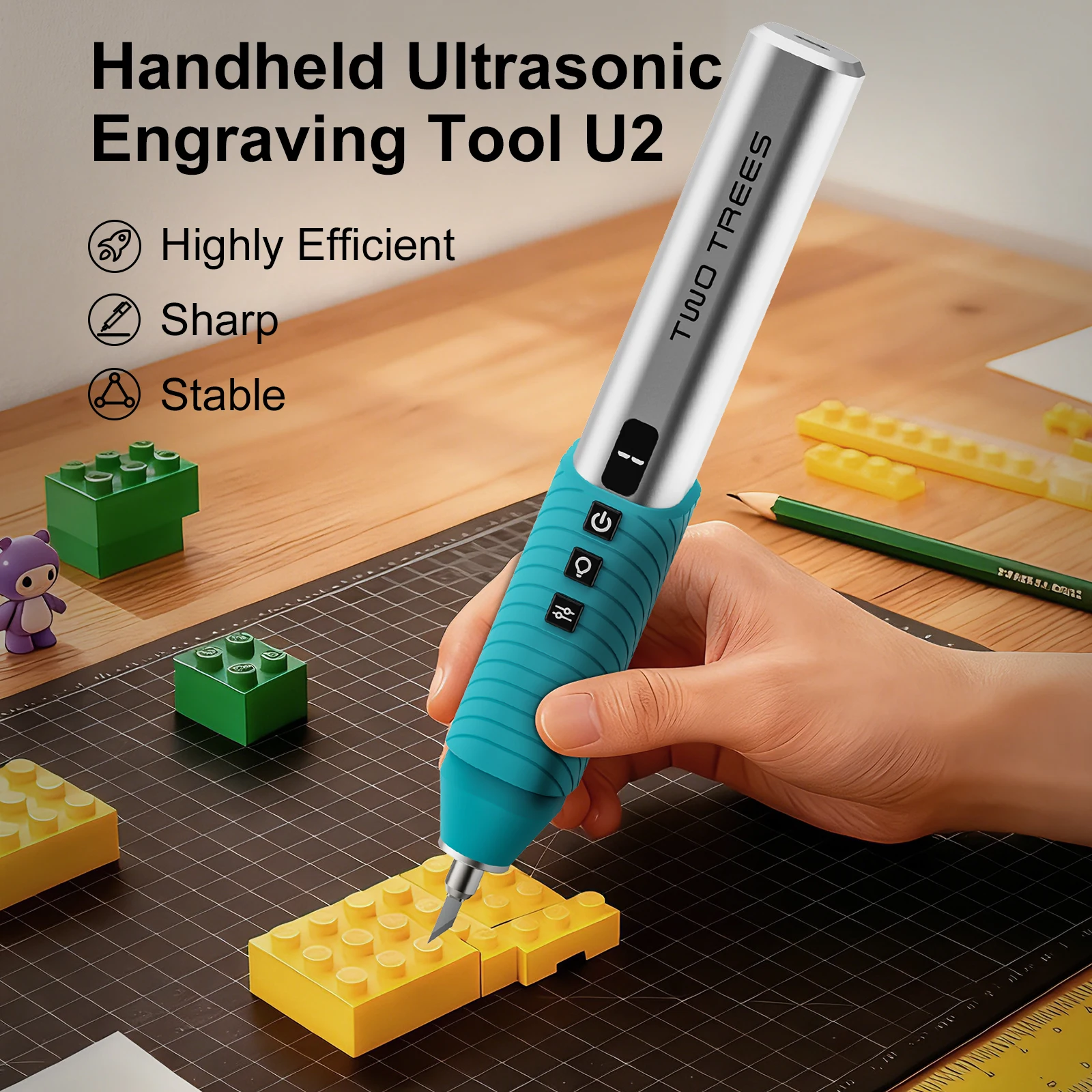 Outil de gravure ultrasonique portatif Twotrees U2 sans fil, capable de couper plus de 20 matériaux, pour la gravure sur plastique, résine et autres matériaux, outil de sculpture électrique pour bricolage.
